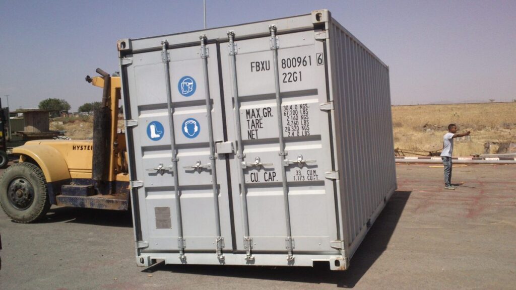 Container being moved into place for first training in Ethiopia
