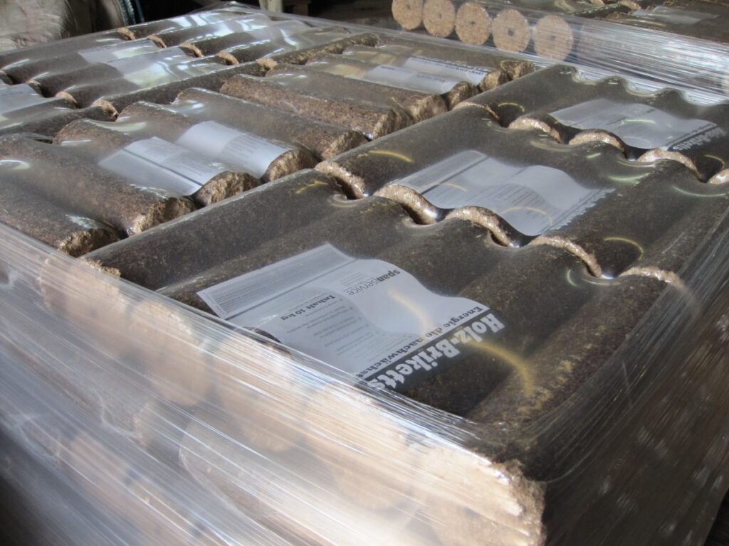 Finished shrink wrapped briquettes
