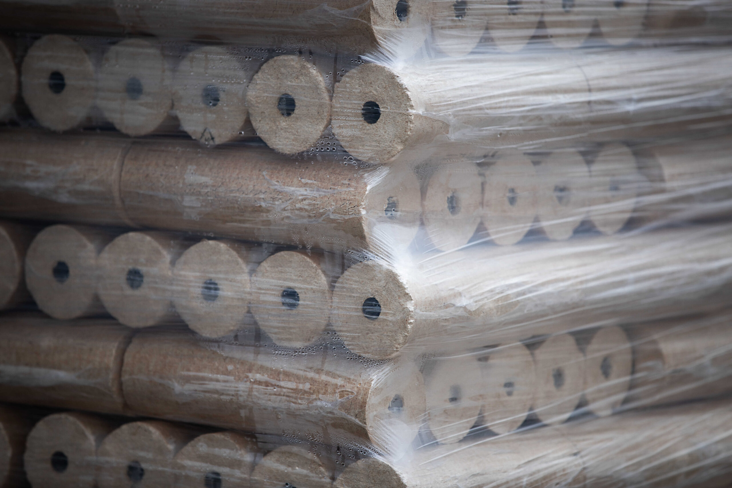 Packaged and palletized briquettes